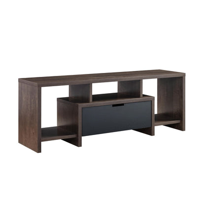 Two Toned Modern TV Stand With Three Shelves, Large Drawer - Walnut Oak / Black