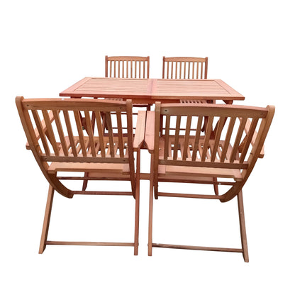 5 Piece Patio Dining Set, 4 Folding Chairs & 1 Dining Table, Indoor And Outdoor Universal - Teak